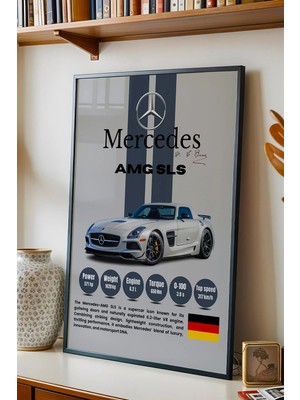 E2 Nova Mercedes Amg Sls Premium Spor Araba Çerçeveli Tablo - Teknik Özellikli Otomobil Sever Duvar Dekoru
