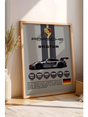 E2 Nova Porsche 911 Gt3 R Premium Yarış Arabası Çerçeveli Tablo - Teknik Özellikli Pist Serisi Duvar Dekoru