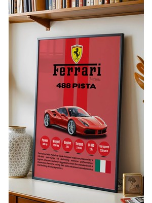 E2 Nova Ferrari 488 Pista Premium Spor Araba Tablosu - Teknik Özellikli Italyan Otomobil Duvar Dekoru