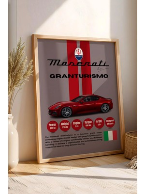 E2 Nova Maserati Granturismo Premium Araba Tablosu - Teknik Özellikli Italyan Otomobil Duvar Dekoru