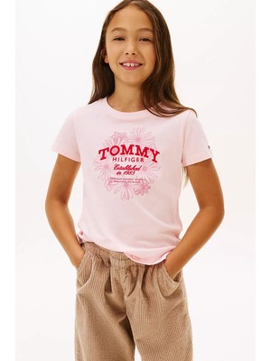 Tommy Hilfiger Kız Çocuk Tommy Flock Flower T-Shirt - Pembe