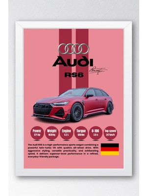 E2 Nova Audi Rs6 Premium Spor Araba Çerçeveli Tablo - Teknik Özellikli Otomobil Sever Duvar Dekoru