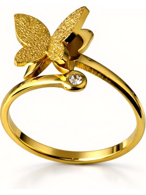 Formzen 316L Paslanmaz Çelik Zarif Kelebek Figürlü Yüzük – Taş Detaylı, Kararma Yapmaz, Günlük & Şık Tasarım