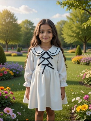 Bes Trend Kız Çocuk Elbise Bayramlık Bebe Yaka Fiyonklu Party Balo Özel Günler