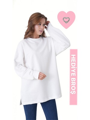 Mermaya Premium Kalite Iki Iplik Kumaş, Siyah, Oversize , Kadın Sweatshirt (40-46 Beden Arası Için Uygundur)