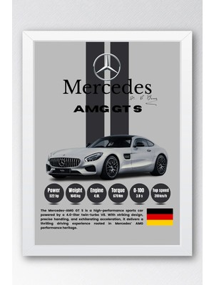 E2 Nova Mercedes Amg Gt S Premium Spor Araba Çerçeveli Tablo - Teknik Özellikli Otomobil Sever Duvar Dekoru