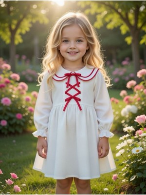 Bes Trend Kız Çocuk Elbise Bayramlık Bebe Yaka Fiyonklu Party Balo Özel Günler