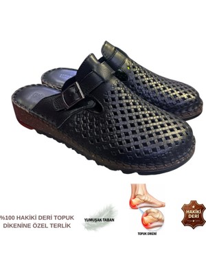 Cozi Company Kadın Hakiki Deri Tam Ortopedik Yumuşak Taban Önü Kapalı Tokalı Terlik
