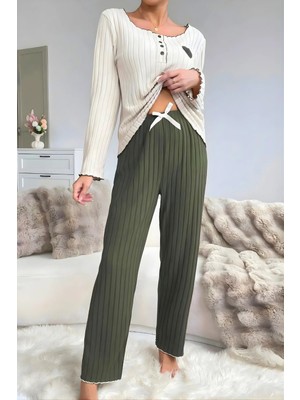 Homay 2'li Kalp Detaylı Kontrast Biyeli Pamuklu Pijama Takımı