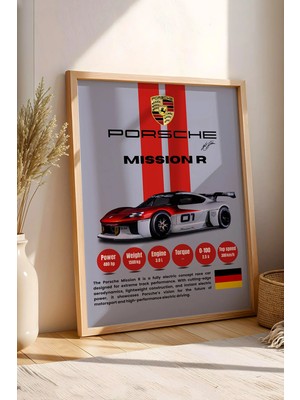 E2 Nova Porsche Mission R Premium Elektrikli Spor Araba Tablosu - Teknik Özellikli Otomobil Duvar Dekoru