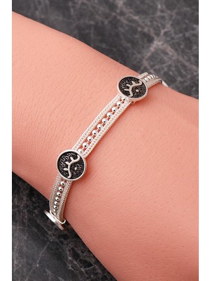 Sümer Telkari Mezopotamya Ay Yıldız Sembolü Midyat Hasırı 925 Ayar Gümüş Bileklik 4872