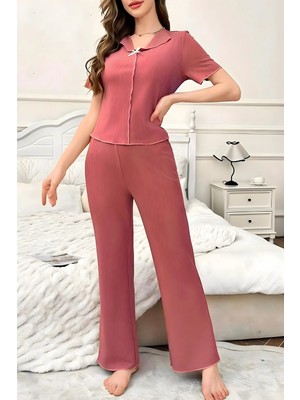 Homay 2’li Fiyonk Detaylı Kısa Kollu Pamuklu Pijama Takımı