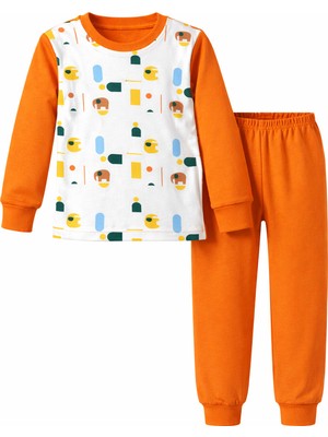 Remsa Çocuk Pamuklu Desenli Pijama Takımı 6068-03 Turuncu