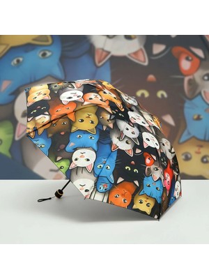 Tyn Store Yarasa Model 8 Telli Kedi Desenli Manuel Şemsiye
