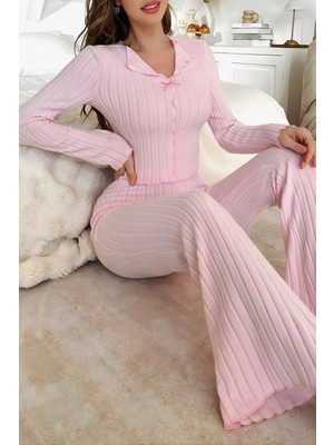 Homay 2’li Önü Fiyonklu Pamuklu Pijama Takımı