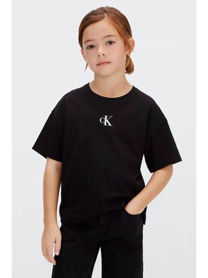 Calvin Klein Kız Çocuk Ck Logo Boxy T-Shirt - Siyah