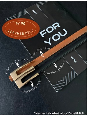 Fiori Hakiki Deri Bombeli Tasarım Tokalı Ince Kadın Kemeri, Ceket Kemeri, Gömlek Kemeri, Elbise Kemeri