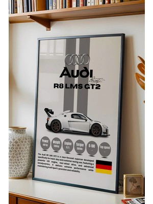 E2 Nova Audi R8 Lms Gt2 Premium Spor Araba Çerçeveli Tablo - Teknik Özellikli Otomobil Sever Duvar Dekoru