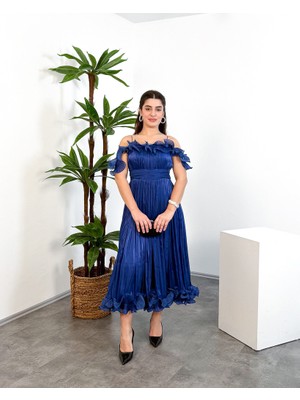 Mialora Kruvaze Yaka Omuz Boncuk Detaylı Püsküllü Maxi Kadın Elbise