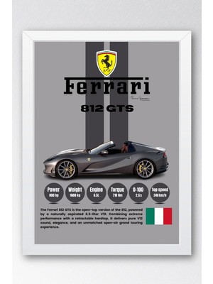 E2 Nova Ferrari 812 Gts Premium Süper Araba Tablosu - Teknik Özellikli Italyan Otomobil Duvar Dekoru