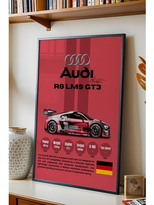 E2 Nova Audi R8 Lms Gt3 Premium Spor Araba Çerçeveli Tablo - Teknik Özellikli Otomobil Sever Duvar Dekoru