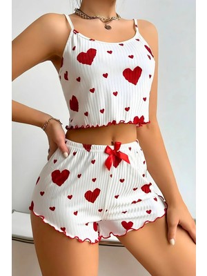Homay 2’li Kalp Desenli Şortlu Pamuklu Pijama Takımı