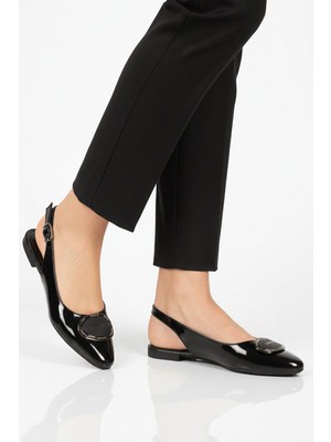 Ayakmod Siyah Rugan Hafif Ince Taban Kadın Babet 209196 Z