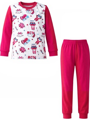 Remsa Kız Çocuk Pamuklu Desenli Pijama Takımı 6068-02 Fuşya