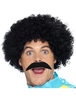 K-Yonlineticaret Siyah Scouser Erkek Kısa Peruk ve Bıyık Seti