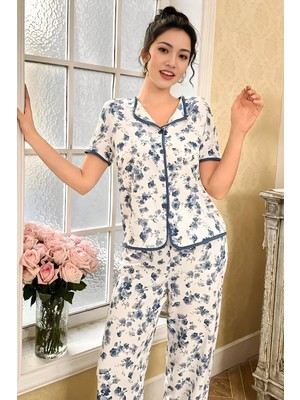 Homay 2’li Çiçek Desenli Kısa Kollu Likralı Pijama Takımı