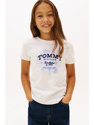 Tommy Hilfiger Kız Çocuk Tommy Flock Flower T-Shirt - Kırık Beyaz