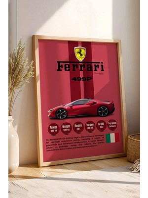 E2 Nova Ferrari 499P Premium Le Mans Hiper Araba Tablosu - Teknik Özellikli Otomobil Duvar Dekoru