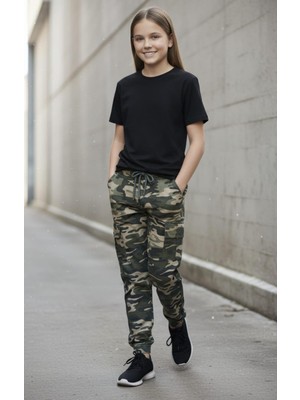 Black Steel Garson Boy Kız Kamuflaj Pantolon