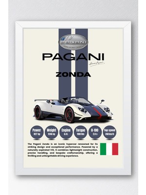 E2 Nova Pagani Zonda Premium Krem Araba Tablosu - V12 Teknik Özellikli Italyan Otomobil Duvar Dekoru