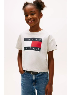 Tommy Hilfiger Kız Çocuk Heritage Flag T-Shirt - Açık Gri