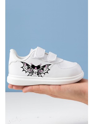 Lias Shoes Siyah Kanatlı Melek Baskılı Beyaz Bantlı Çocuk Spor Ayakkabı Sneaker