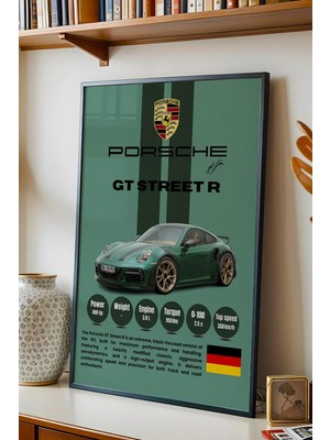 E2 Nova Porsche Gt Street R Premium Modifiye Spor Araba Tablosu - 800 Hp Teknik Özellikli Duvar Dekoru