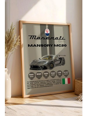 E2 Nova Maserati Mansory MC20 Premium Araba Tablosu - Teknik Özellikli Italyan Otomobil Duvar Dekoru