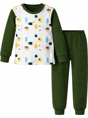 Remsa Çocuk Pamuklu Desenli Pijama Takımı 6068-03 Acı Yeşil