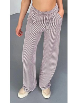Thiff Gymwear Yandan Cepli Beli Bağcıklı Su Yolu Kadın Çizgili Pantolon