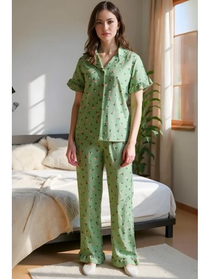 Homay 2’li Çiçek Desenli Kısa Kollu Volan Paçalı Likralı Pijama Takımı