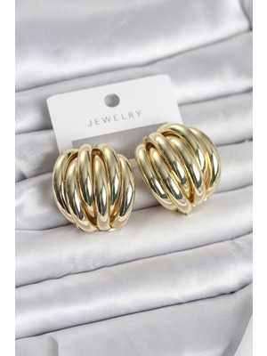 İlk El Grup Pirinç Gold Renk Vintage Kadın Küpe - TJ-BKP11655 Iegtgrs-34