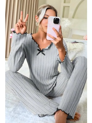 Homay 2’li Fiyonk Detaylı Pamuklu Pijama Takımı