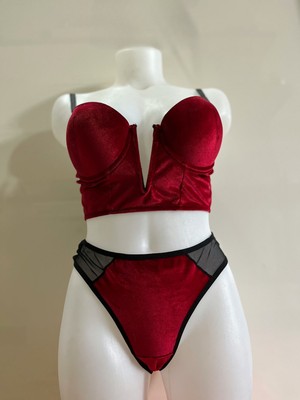 Nova Vita Kırmızı Kadife Kalıplı Sütyen Takımı