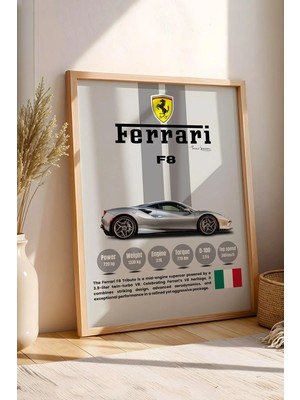 E2 Nova Ferrari F8 Premium V8 Spor Araba Tablosu - Teknik Özellikli Italyan Otomobil Duvar Dekoru