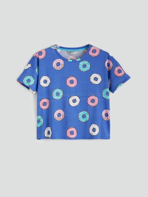 Lc Waikiki Yeni Sezon Bisiklet Yaka Baskılı Kadın Pijama Üstü