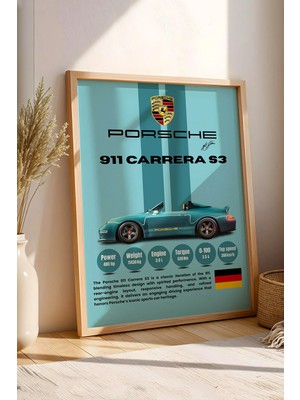 E2 Nova Porsche 911 Carrera S3 Premium Spor Araba Çerçeveli Tablo - Teknik Özellikli Ikonik Duvar Dekoru