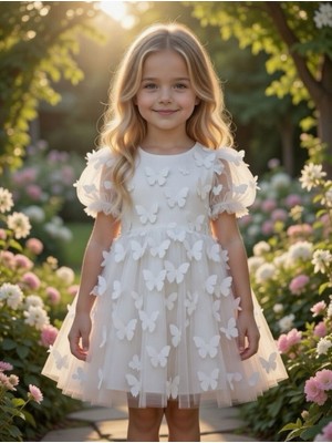 Bes Trend Kız Çocuk Elbise Yazlık Kelebek 3D Boyutlu Party Balo Özel Gün Elbise