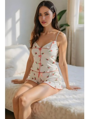 Homay 2’li Çiçek Desenli Fiyonklu Pamuklu Şortlu Pijama Takımı