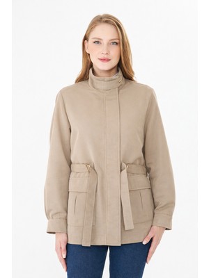Pique Glorı Kadın Mont Dik Yaka Rahat Kalıp Orta Boy Trençkot